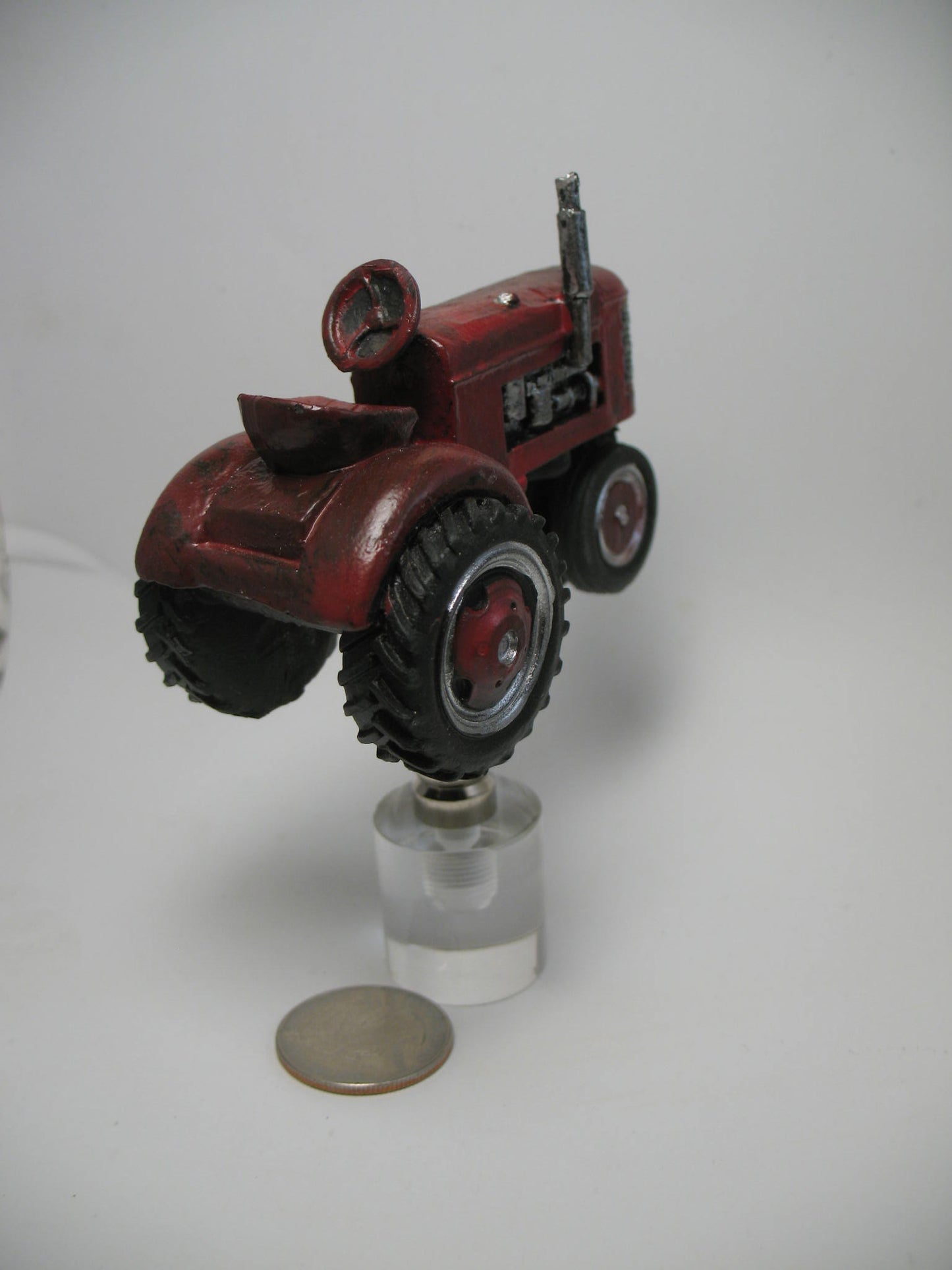 Lamp Finial Red and Chrome Tractor