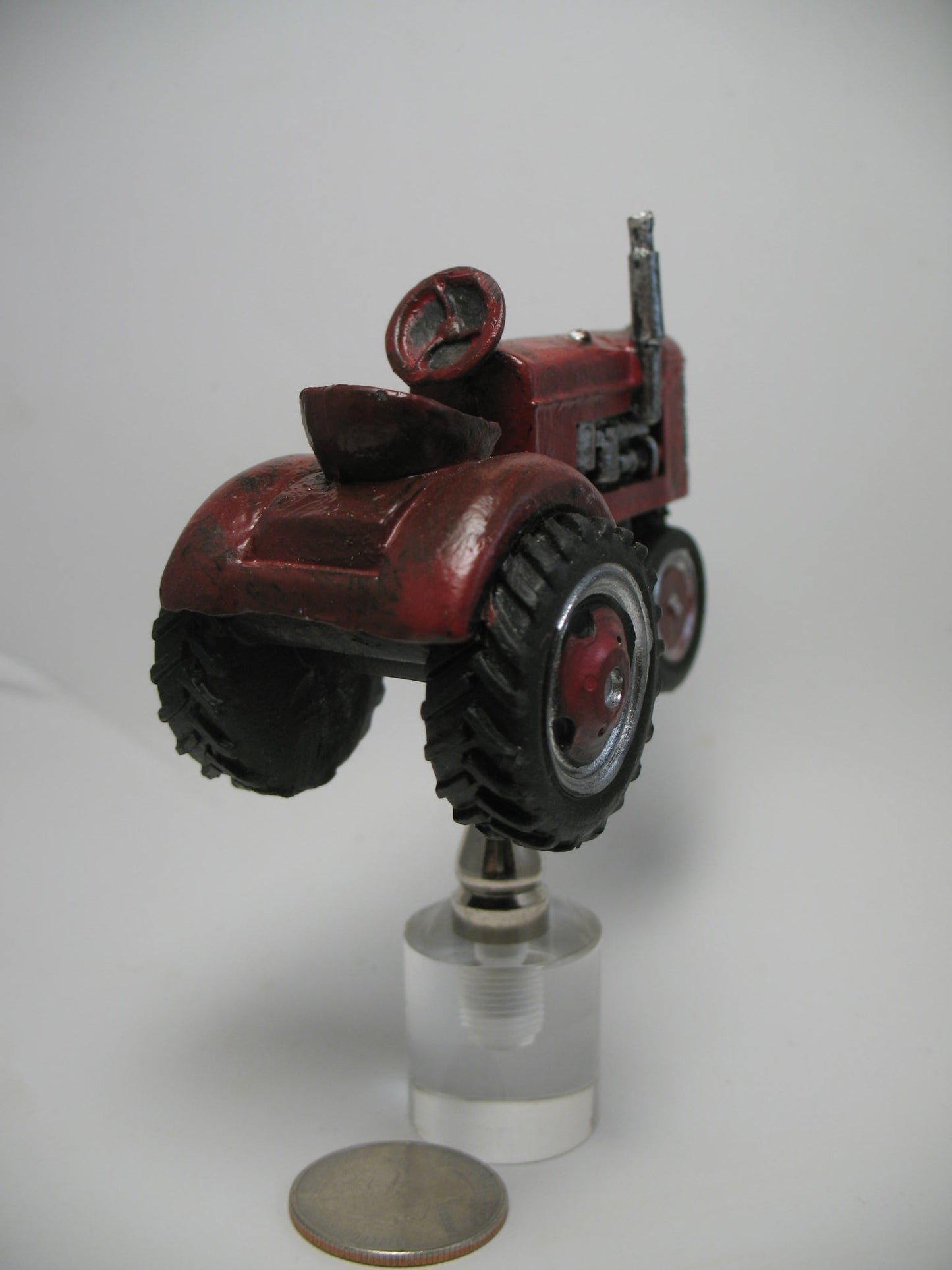 Lamp Finial Red and Chrome Tractor