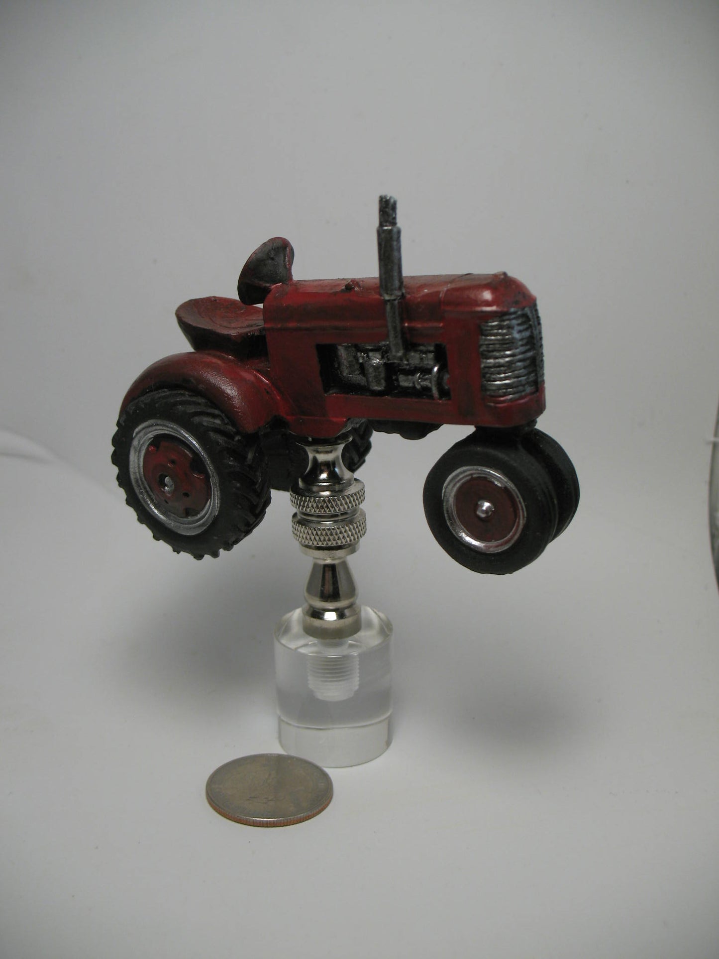 Lamp Finial Red and Chrome Tractor