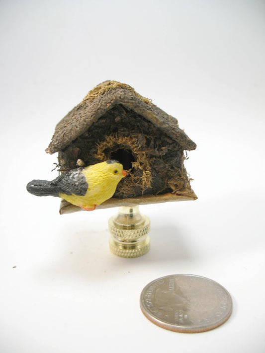 Lamp Finial  Birdhouse Yellow Bird