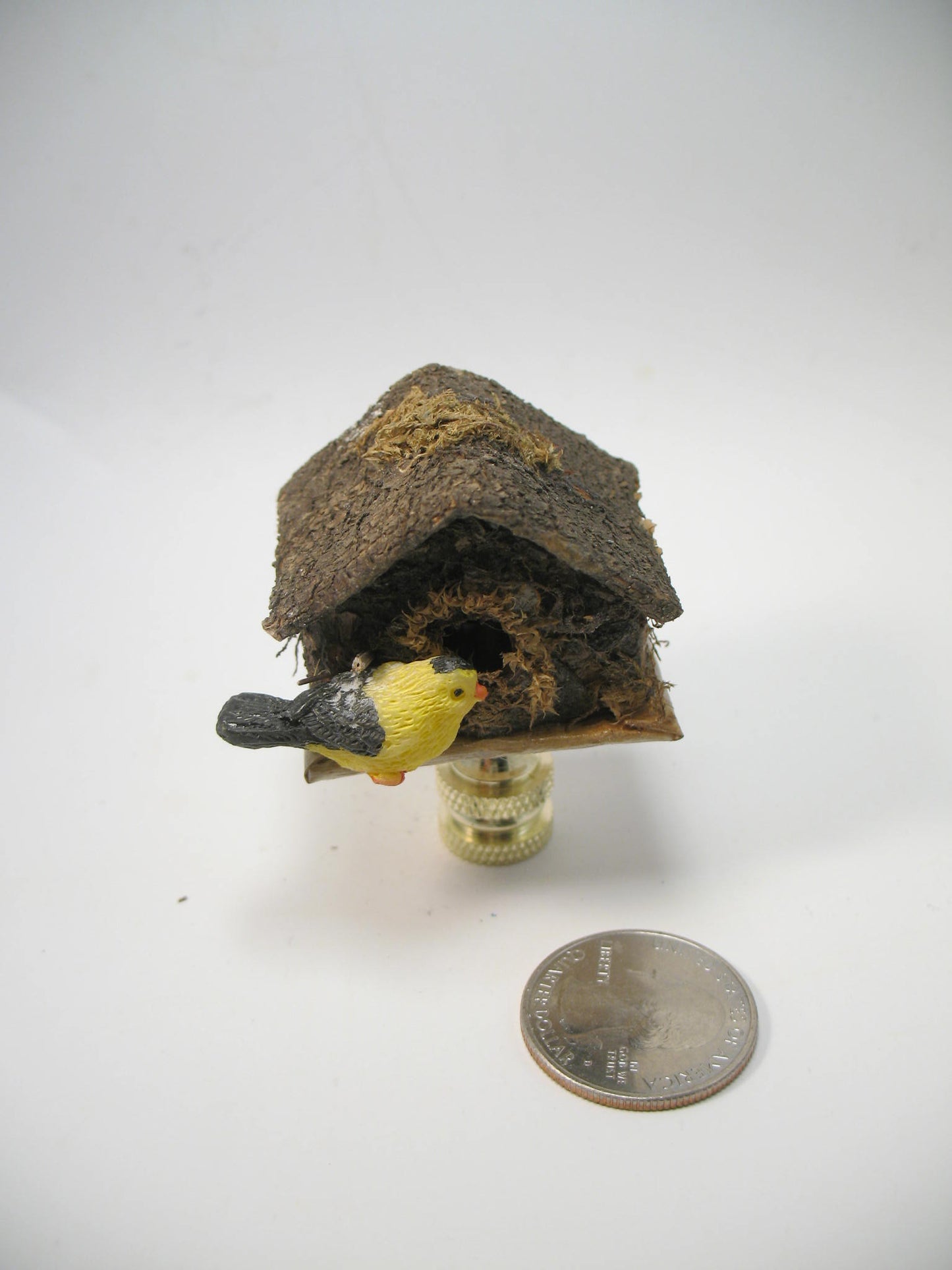 Lamp Finial  Birdhouse Yellow Bird