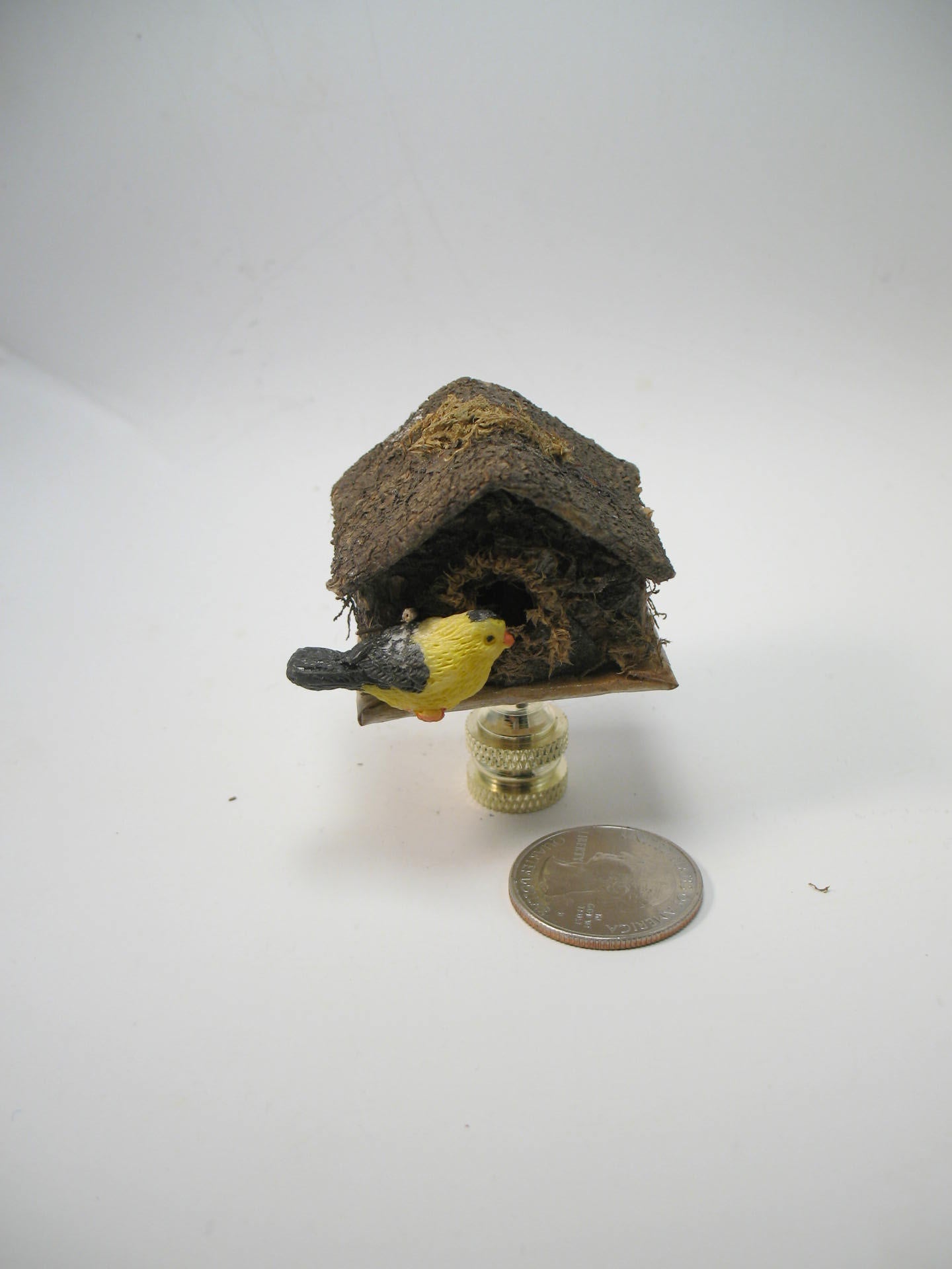 Lamp Finial  Birdhouse Yellow Bird