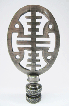 Finial: Pewter Asian Oval Symbol.  3" overall