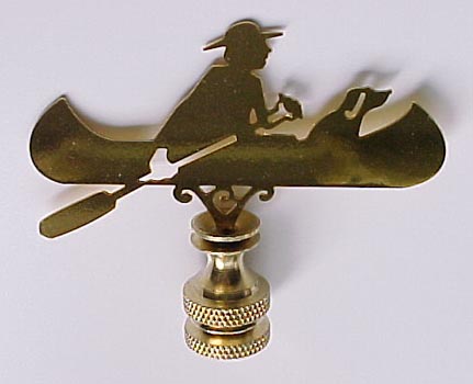 Brass Weathervane Canoe and Dog Lamp Finial 2 x 2 1/2 inches