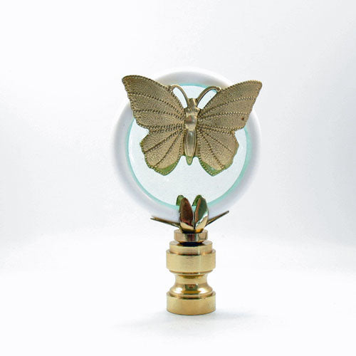 Lamp Finial:  Brass Butterfly on Acrylic Ring