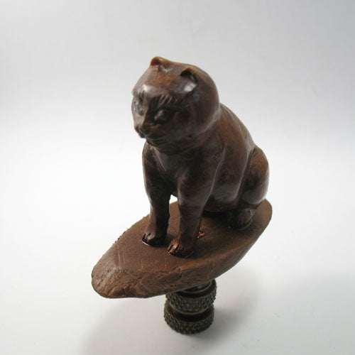 Lamp Finial Carved Wooden Asian Cat