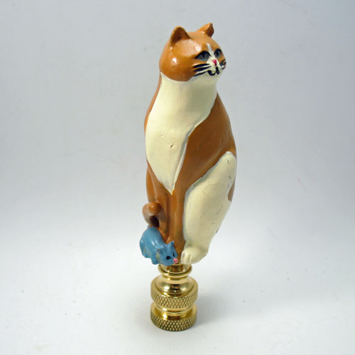 Lamp Finial Orange and White Cat