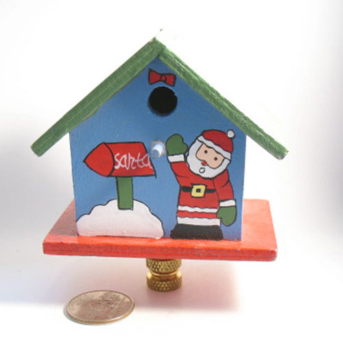 Lamp Finial. Wooden Painted Santa Birdhouse