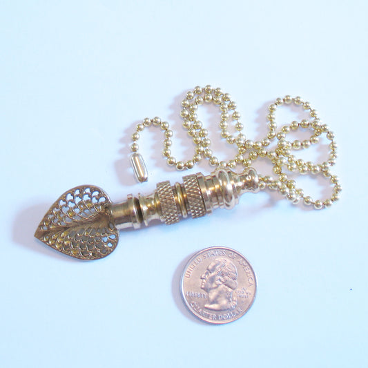 Fan or Light Pull Brass Filigree Leaf  t585