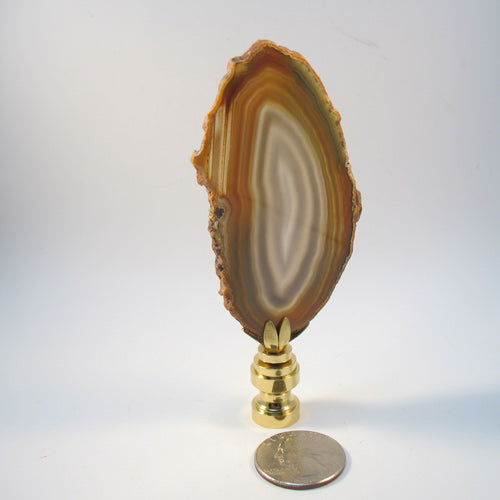 Lamp Finial Polished Agate Slice Gray and Rust