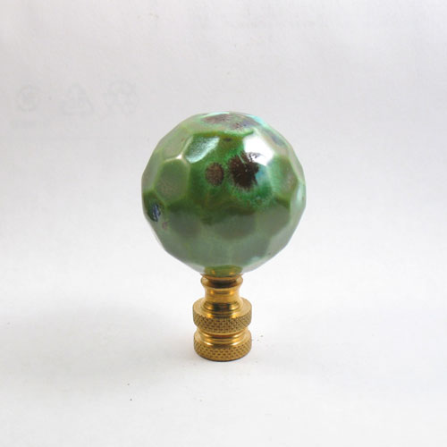 Lamp Finial, Green Ceramic Ball with Dark Brown Fleck