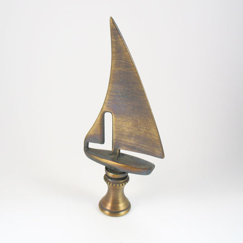Lamp Finial: Antiqued Brass Sailboat – LampFinials.com