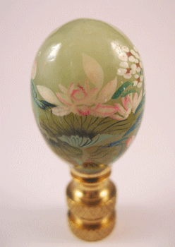 Lamp Finial Jade Like Oval. Monet Style Painting. 2 1/8" overall