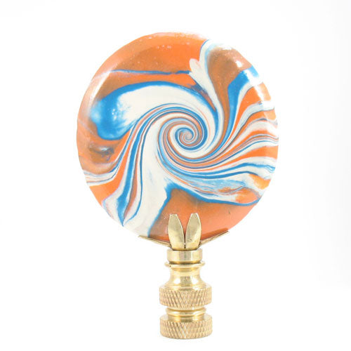 Lamp Finial Orange, Blue, White Polymer Clay Swirl