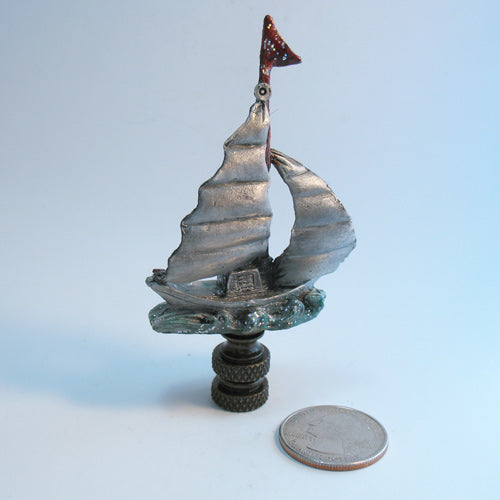 Lamp Finial Nautical Pewter Sailboat