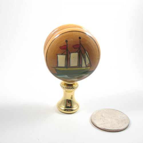 Lamp Finial Hand Painted Sailing Ship on Wooden Disk – LampFinials.com