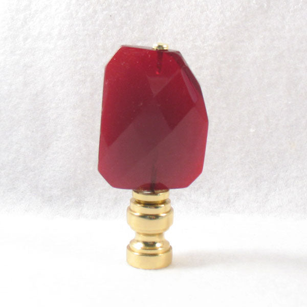 Lamp Finial:  Deep Red Stone Free Form Rectangle