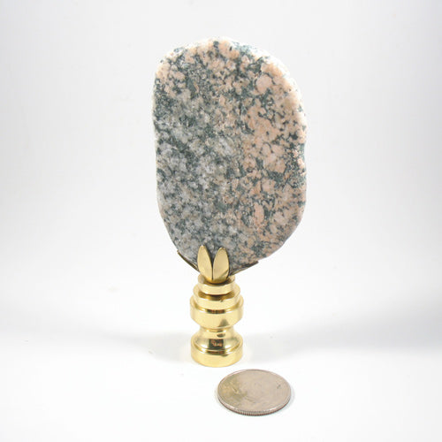 Lamp Finial Thin Slice of Pink and Gray Granite