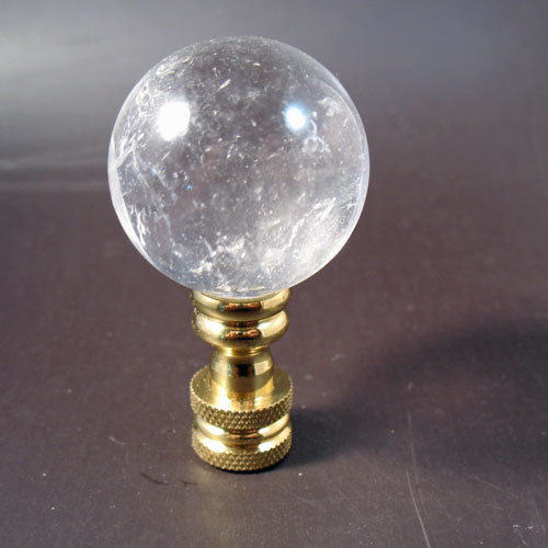 Lamp  Finial Clear Quartz Stone Ball Brass Hardware