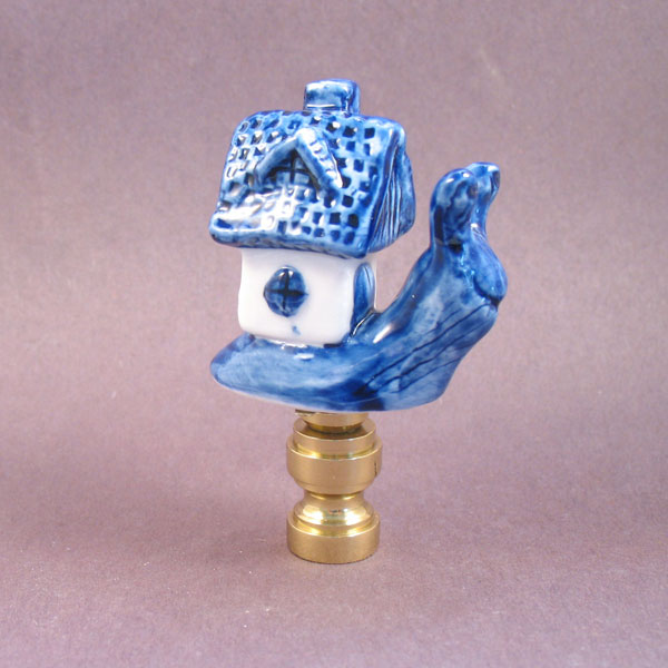 Lamp Finial; Blue and White Ceramic Delft Snail