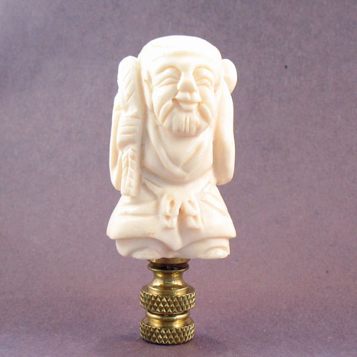 Lamp Finial; White Bone Luck God Man