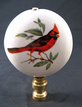 Bird Finial: Cardinal Bird On Ceramic Disk.  3 " overall