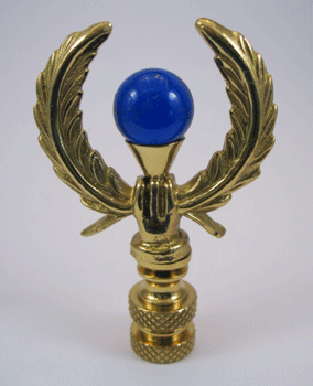 Finial Brass Wreath with a Cobalt Glass Ball 2 1/2" overall