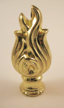 Finial:  Brass Plated Metal Flame Knob. 2 1/8 overall