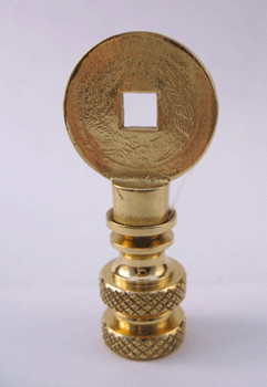 Finial:  Small Brass Asian Coin.  2" overall