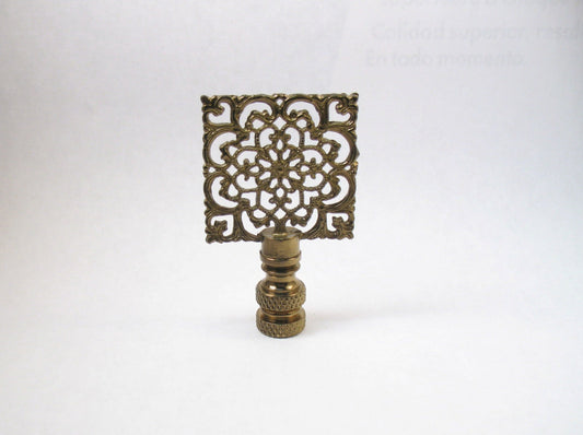 Lamp Finial:  Antiqued Brass Filigree Square