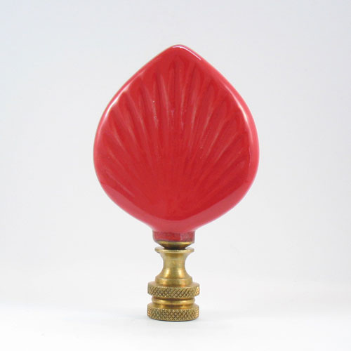 Finial: Red Ceramic Leaf. 3  overall