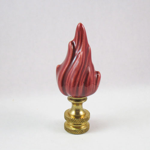 Lamp Finial; Dark Rose Ceramic Flame