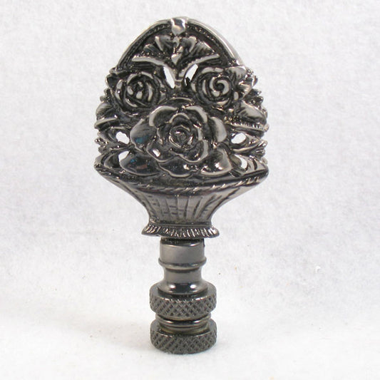 Lamp Finial:  Dark Pewter Basket of Flowers