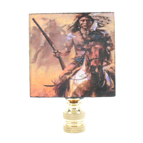 Lamp Finial Decoupage on Wood Indian Worrier